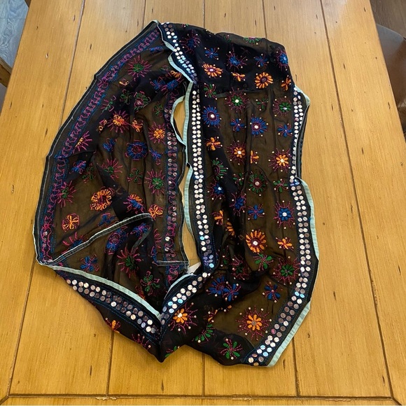 Anthropologie Raj Women’s Silk Infinity Scarf Embroidered Sequin Colorful New - Picture 9 of 11
